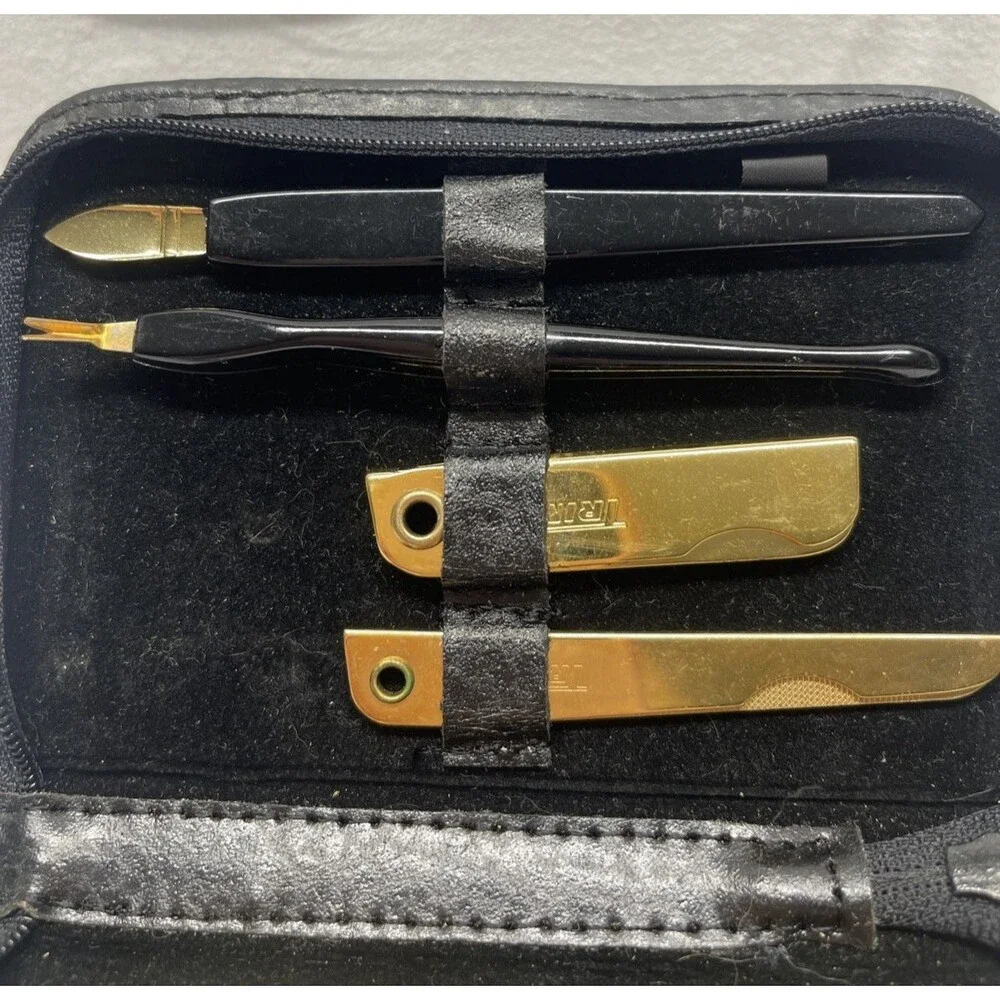 Vintage Bassett USA Trim Nail Grooming Kit Gold Tone Clippers Tweezers Blade 7pc